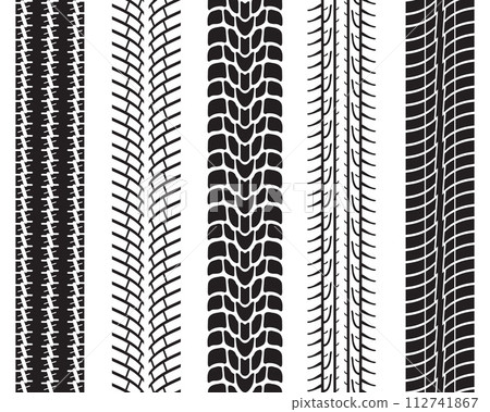 Black prints of tread of cars, seamless pattern 112741867