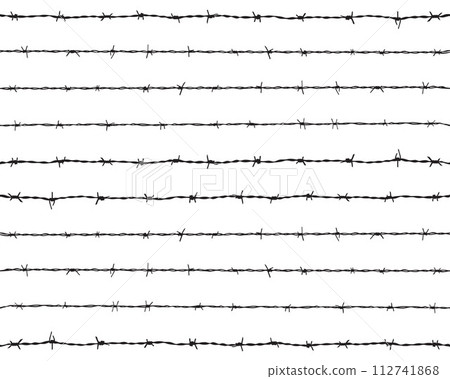 Black silhouette of the barbed wire, seamless pattern 112741868