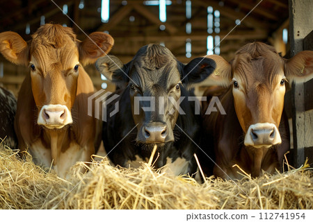 Dairy farm cows in a barn. 112741954