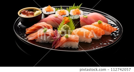 A plate of freshly prepared a sushi set 112742057