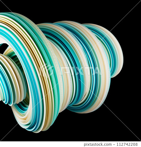 Abstract spiral shape on black background. 3d render illustration. Abstract spiral shape on black background. 3d render illustration. 112742208