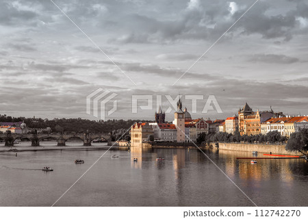 Evening Prague. Vltava river and Charle's Bridge. Czech Republic 112742270