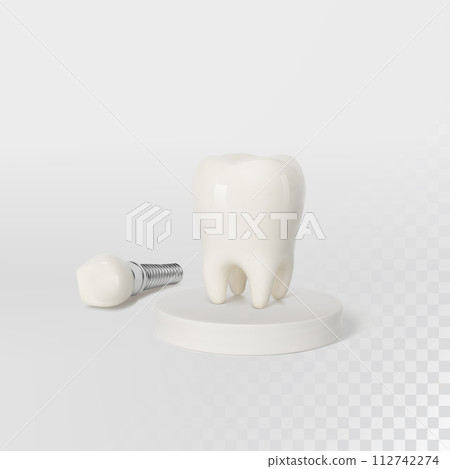 White tooth implant implant cut, healthy tooth or dental surgery. 112742274