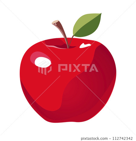 Vector healthy red apple with leaf. Isolated fruit in flat style. Summer clipart for design Vector healthy red apple with leaf. Isolated fruit in flat style. Summer clipart for design 112742342