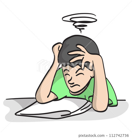 serious boy reading paper on his desk illustration vector hand drawn isolated on white background 112742736