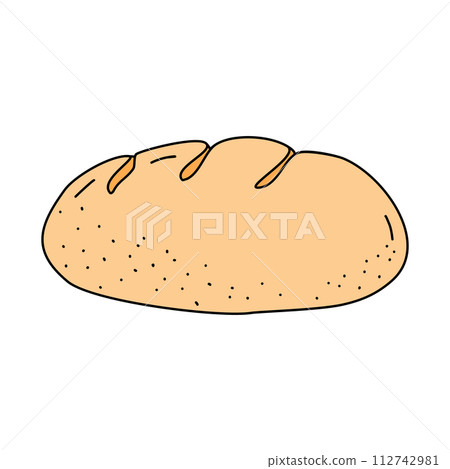 Side view of fresh baked bread loaf with texture, doodle style vector 112742981
