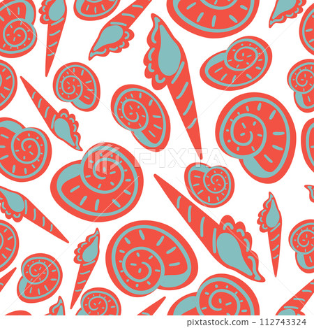 Bright flat design seamless pattern with shells 112743324