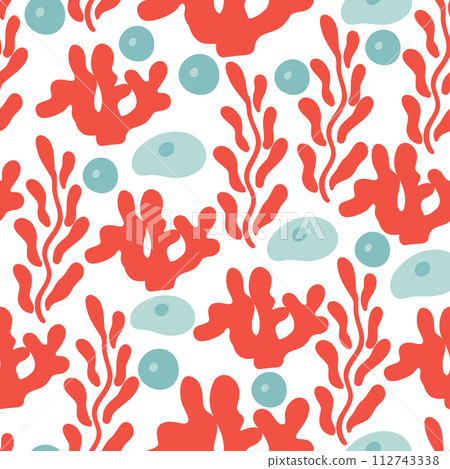 Seaweed seamless pattern with bubbles flat design 112743338