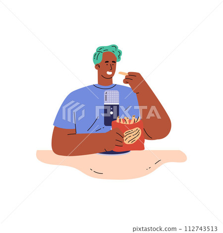 ASMR eating sounds recording vector illustration ASMR eating sounds recording vector illustration 112743513