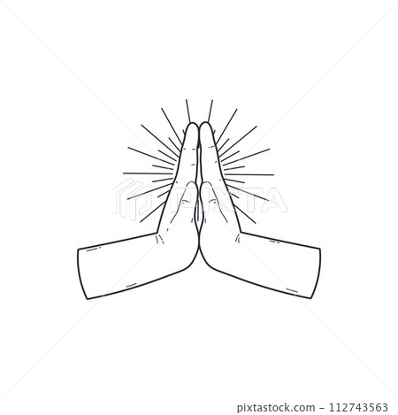 Radiant prayer hands line art vector illustration 112743563