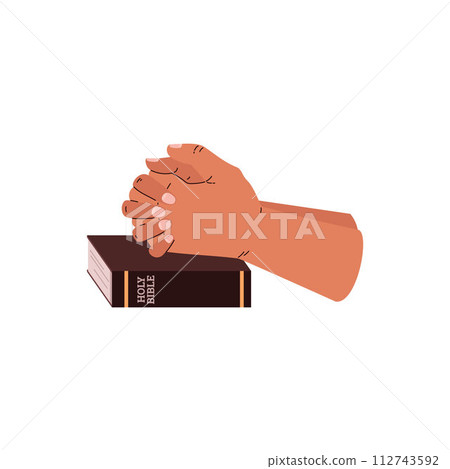 Praying hands on Bible vector illustration Praying hands on Bible vector illustration 112743592