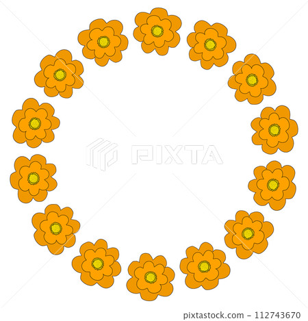 Round flower frame from simple yellow flowers, spring design element, vector Round flower frame from simple yellow flowers, spring design element, vector 112743670
