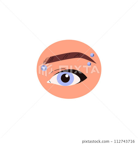 Eyebrow piercing demonstration, round shape flat style 112743716