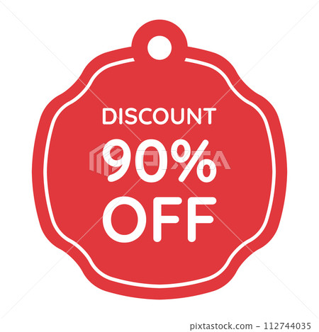 red 90 percent discount label on white background 112744035