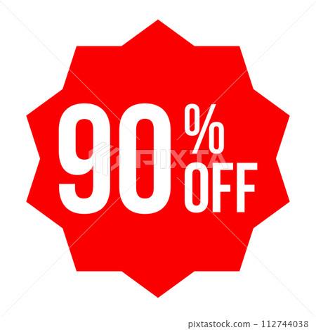 red 90 percent discount label on white background 112744038