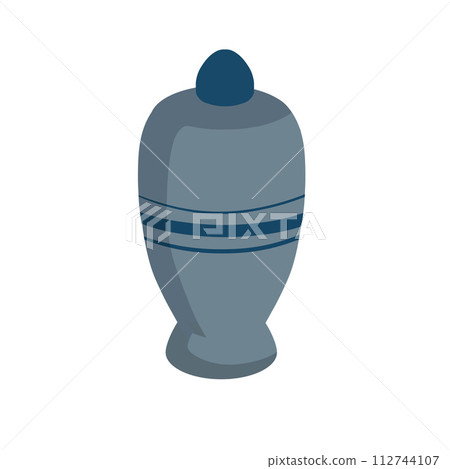 Funeral urn with ashes. Concept of cremated people isolated on white background. Burial vase for cremation 112744107