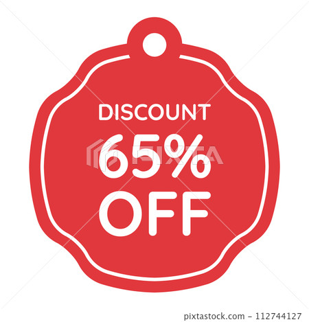 red 65 percent discount label on white background red 65 percent discount label on white background 112744127