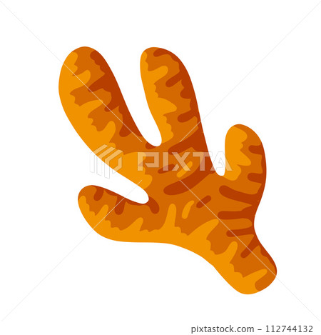 Ginger root. Spice flavor food. Spicy ingredient flat icon. Asian aroma medicine herb. Raw seasoning vegetable isolated on white background. 112744132