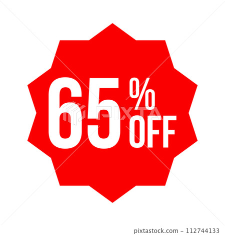 red 65 percent discount label on white background 112744133