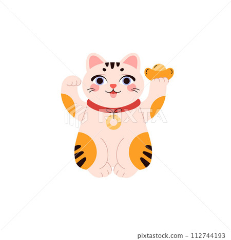 Cute Japanese cat Maneki Neko with a gold pendant. Cute Japanese cat Maneki Neko with a gold pendant. 112744193