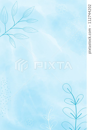 Watercolor light blue spring vertical abstract background, digital painting. Hand painted abstract watercolor background with flowers and leaves, vector illustration Watercolor light blue spring vertical abstract background, digital painting. Hand painted abstract watercolor background with flowers and leaves, vector illustration 112744202