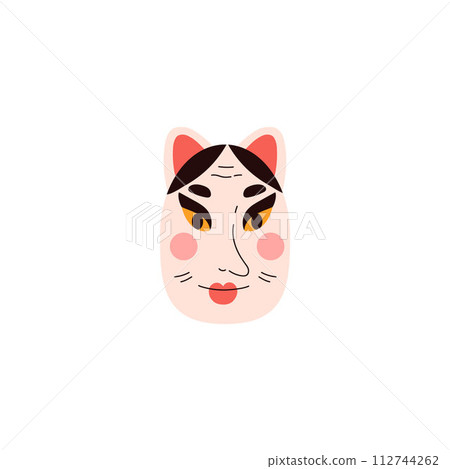 Flat vector illustration of Maneki-Neko mask on isolated background. 112744262
