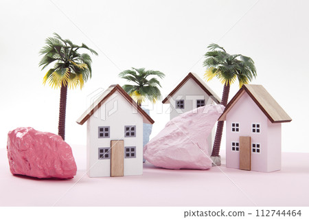 model of miniature beach houses representing a vacation village model of miniature beach houses representing a vacation village 112744464