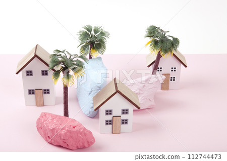 model of miniature beach houses representing a vacation village model of miniature beach houses representing a vacation village 112744473