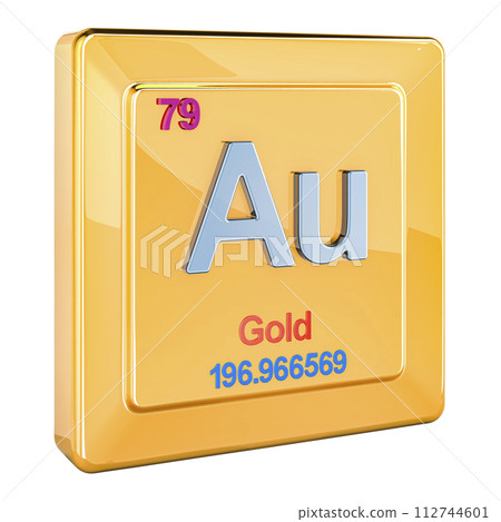 Gold aurum Au, chemical element sign with number 79 in periodic table. 3D rendering Gold aurum Au, chemical element sign with number 79 in periodic table. 3D rendering 112744601