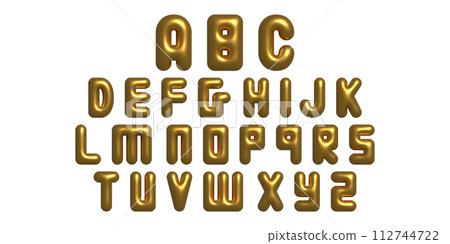 3D letters the English alphabet Y2K style. Font bubbles. Gold Metal Letters for Holiday Birthday Party. 3D letters the English alphabet Y2K style. Font bubbles. Gold Metal Letters for Holiday Birthday Party. 112744722