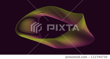 Abstract smooth wavy colored lines. Futuristic Dark background. Dynamic wave shape. Design banner flyer cover website. Vector illustration Abstract smooth wavy colored lines. Futuristic Dark background. Dynamic wave shape. Design banner flyer cover website. Vector illustration 112744730