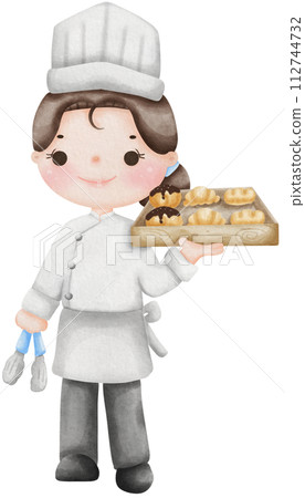 Chef Bakery Female Holding Bakery Tray Professional Occupation Culinary Expertise Chef Bakery Female Holding Bakery Tray Professional Occupation Culinary Expertise 112744732