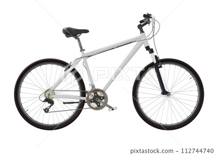 White bicycle, side view with shadow, 3D illustration White bicycle, side view with shadow, 3D illustration 112744740