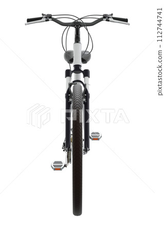 White bicycle, front view isolated on white background, 3D illustration 112744741