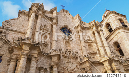 Facade of the Cathedral of Havana, Cuba. Bottom view Facade of the Cathedral of Havana, Cuba. Bottom view 112745248