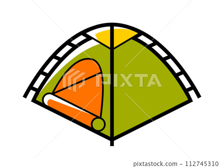 Tourist tent icon. Travel camping equipment for survival in outdoor. Tourist tent icon. Travel camping equipment for survival in outdoor. 112745310