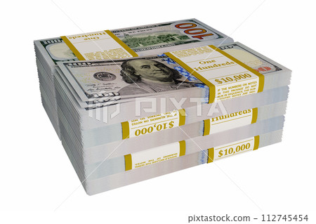 Pile of american dollars 3D illustrations, isolated on white background 112745454