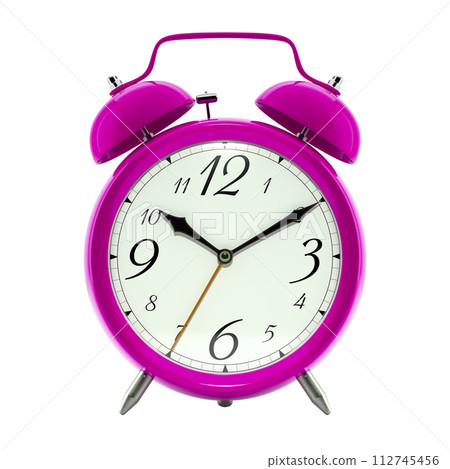 Alarm clock, vintage style hot pink color clock with black hands. Alarm clock, vintage style hot pink color clock with black hands. 112745456