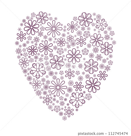Line drawing illustration of a cute heart-shaped flower pattern background Line drawing illustration of a cute heart-shaped flower pattern background 112745474