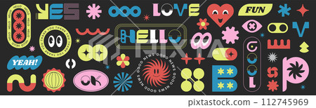 Set of brutalist abstract geometric shapes, figures and phrases Set of brutalist abstract geometric shapes, figures and phrases 112745969