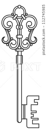 Ornate vinatge skeleton key filigree line icon 112745985