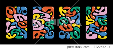 Liquid abstract organic blob shapes background set. Wavy elements bubbles and drops in trendy y2k style. Childish colorful vector isolated illustrations. Poster card template design. Liquid abstract organic blob shapes background set. Wavy elements bubbles and drops in trendy y2k style. Childish colorful vector isolated illustrations. Poster card template design. 112746304