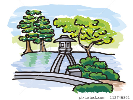 石川縣兼六園手繪插畫 112746861
