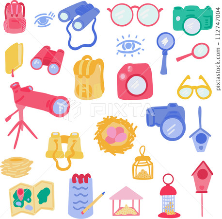 Big flat design set of elements for bird watching 112747004