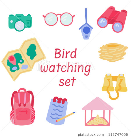 Bright set of flat design elements of birds watching 112747006
