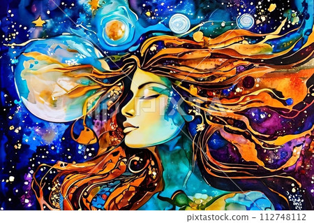 Captivating painting of woman adorned with delicate flowers on her face, blending nature, beauty seamlessly. For social media platforms, art magazines, even as decorative piece in room,office setting Captivating painting of woman adorned with delicate flowers on her face, blending nature, beauty seamlessly. For social media platforms, art magazines, even as decorative piece in room,office setting 112748112