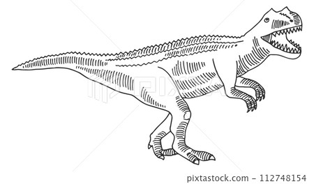 Giganotosaurus sketch. Hand drawn dinosaur. Giant lizard Giganotosaurus sketch. Hand drawn dinosaur. Giant lizard 112748154