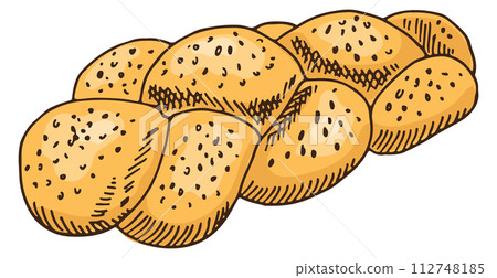 Challah bread. Baked braid sketch. Tasty pastry Challah bread. Baked braid sketch. Tasty pastry 112748185