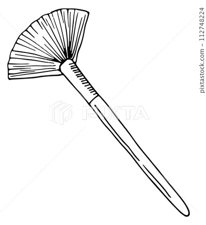 Brush makeup doodle. Cosmetic tool. Blusher sketch Brush makeup doodle. Cosmetic tool. Blusher sketch 112748224