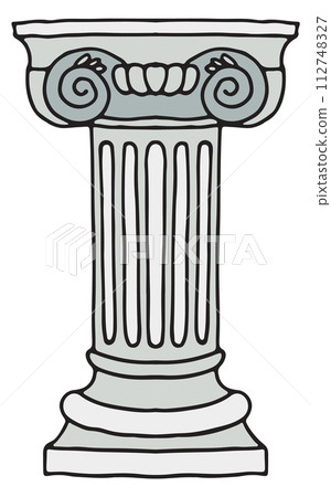 Ancient column doodle. Color architectural element drawing Ancient column doodle. Color architectural element drawing 112748327